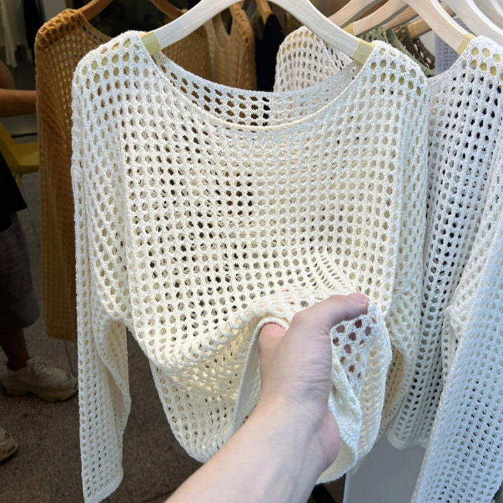 Kvindernes luftige strikkede pullover med groft netmønster Stilla