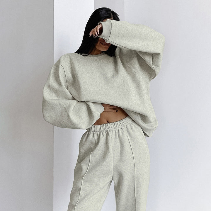 Dame afslappet sweatshirt- og jogger-sæt med elastisk talje og voluminøse ærmer Stilla