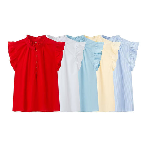 Damebluse med rynkedetaljer og knapliste Skovae