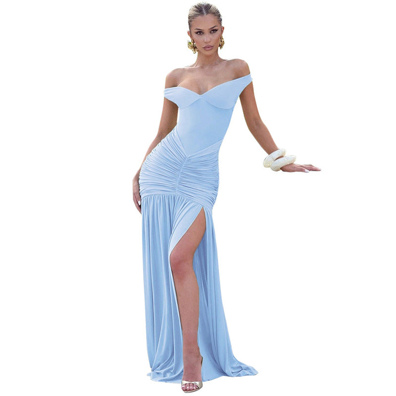 Dame Elegant Maxikjole med rynker og off-shoulder design Stilla