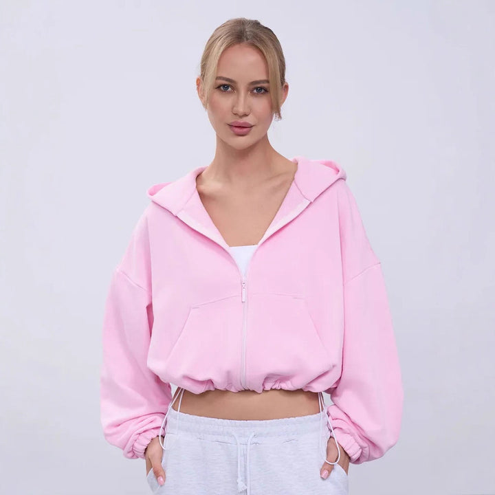 Dame cropped hoodie jakke med voluminøse ærmer og praktiske lommer Skovae