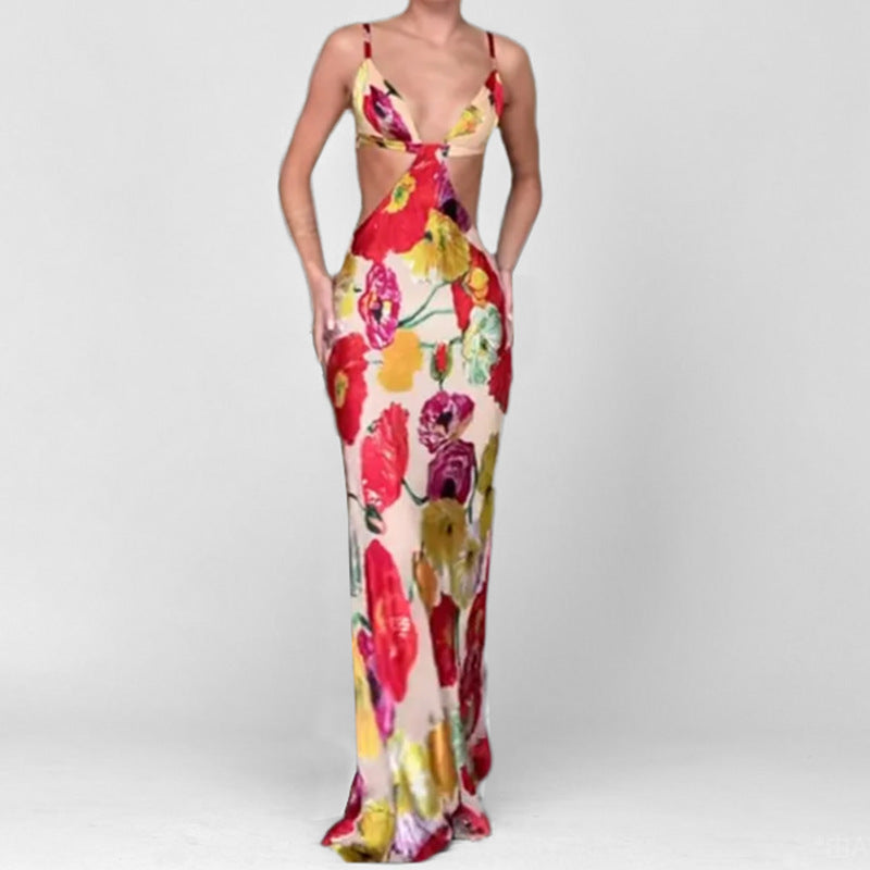 Dame Cut-Out Maxikjole med floralt design og raffinerede stropper Stilla
