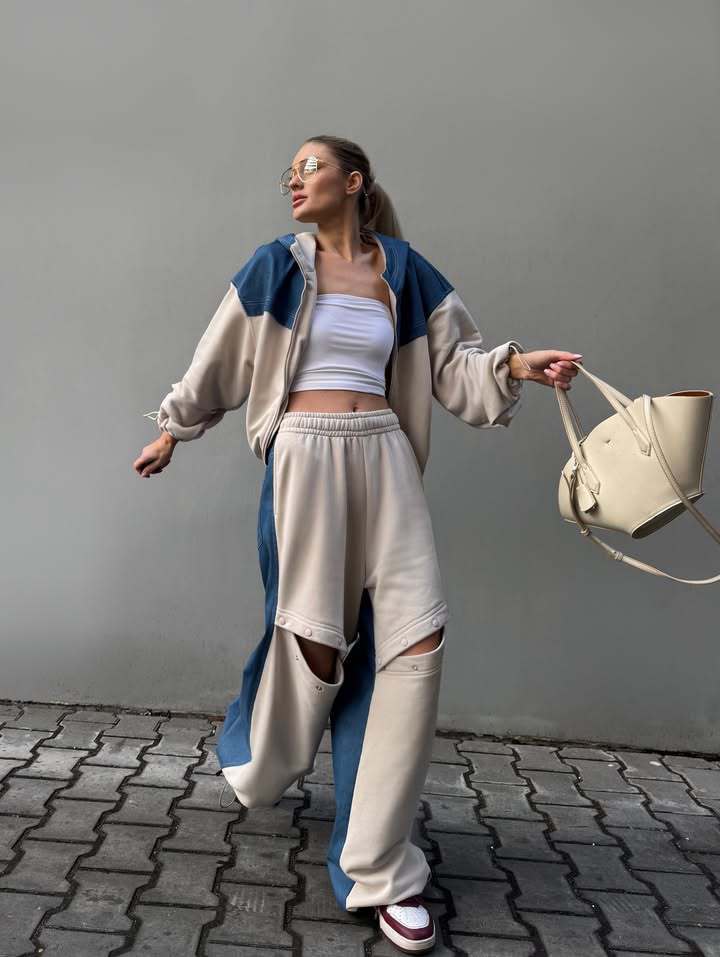 Kvinders sporty outfit med fashionable farvekontast Skovae