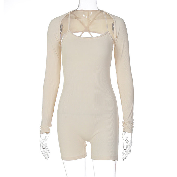 Dame Sporty Langærmet Jumpsuit med gennemsigtige indlæg og kropsnær design Stilla
