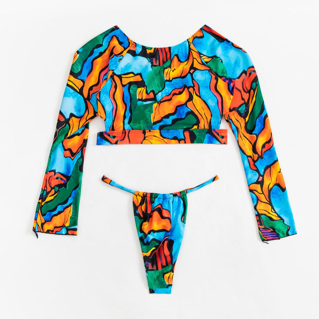 Dame Crop-Top og Slip-Sæt i kreativt design med udskæring og lange ærmer Stilla