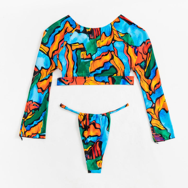 Dame Crop-Top og Slip-Sæt i kreativt design med udskæring og lange ærmer Stilla