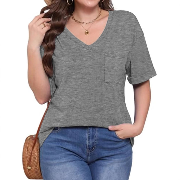 Dame Fritid V-Udskæring Lommer T-Shirt Stilla