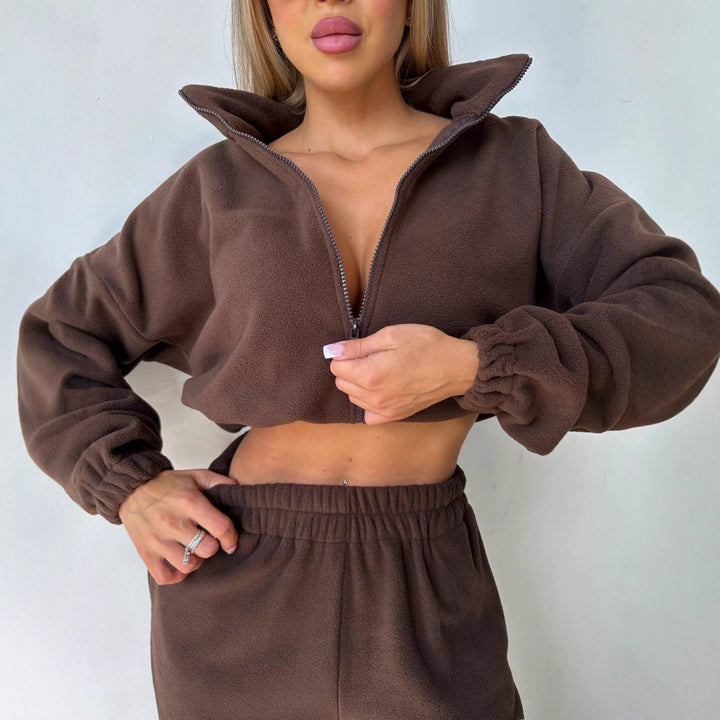 Damer afslappet fleece crop-pullover og fritidsbukser Stilla