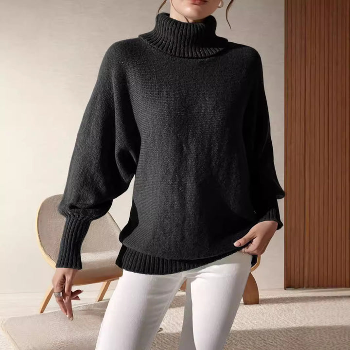 Kvinders afslappede turtleneck sweater med voluminøse ærmer og fint strikket mønster Stilla