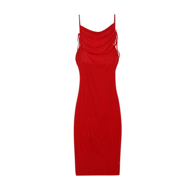 Dame Sleek Rynkning Slip Kjole med justerbare stropper Stilla