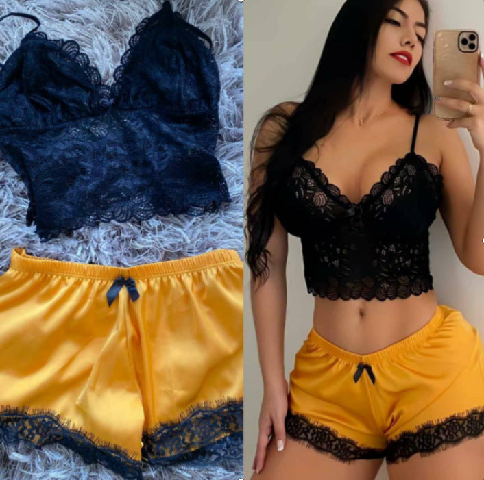 Dame Spids-Crop-Top og Satin-Shorts Sæt Stilla