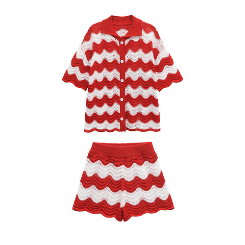 Femme Bølge mønster Strik cardigan Stilla