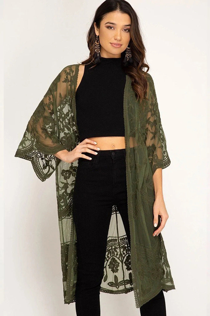 Dame gennemsigtig kaftan med blomster mønster Stilla