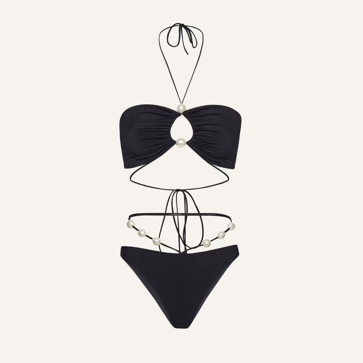 Dame bikini-sæt med modedetalje af perler og elegant nederdel Stilla
