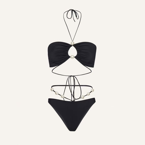 Dame bikini-sæt med modedetalje af perler og elegant nederdel Stilla