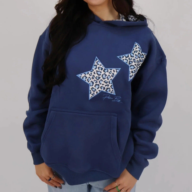 Dame nan Oversize-hoodie med stjerne-applikationer og foret hætte Skovae