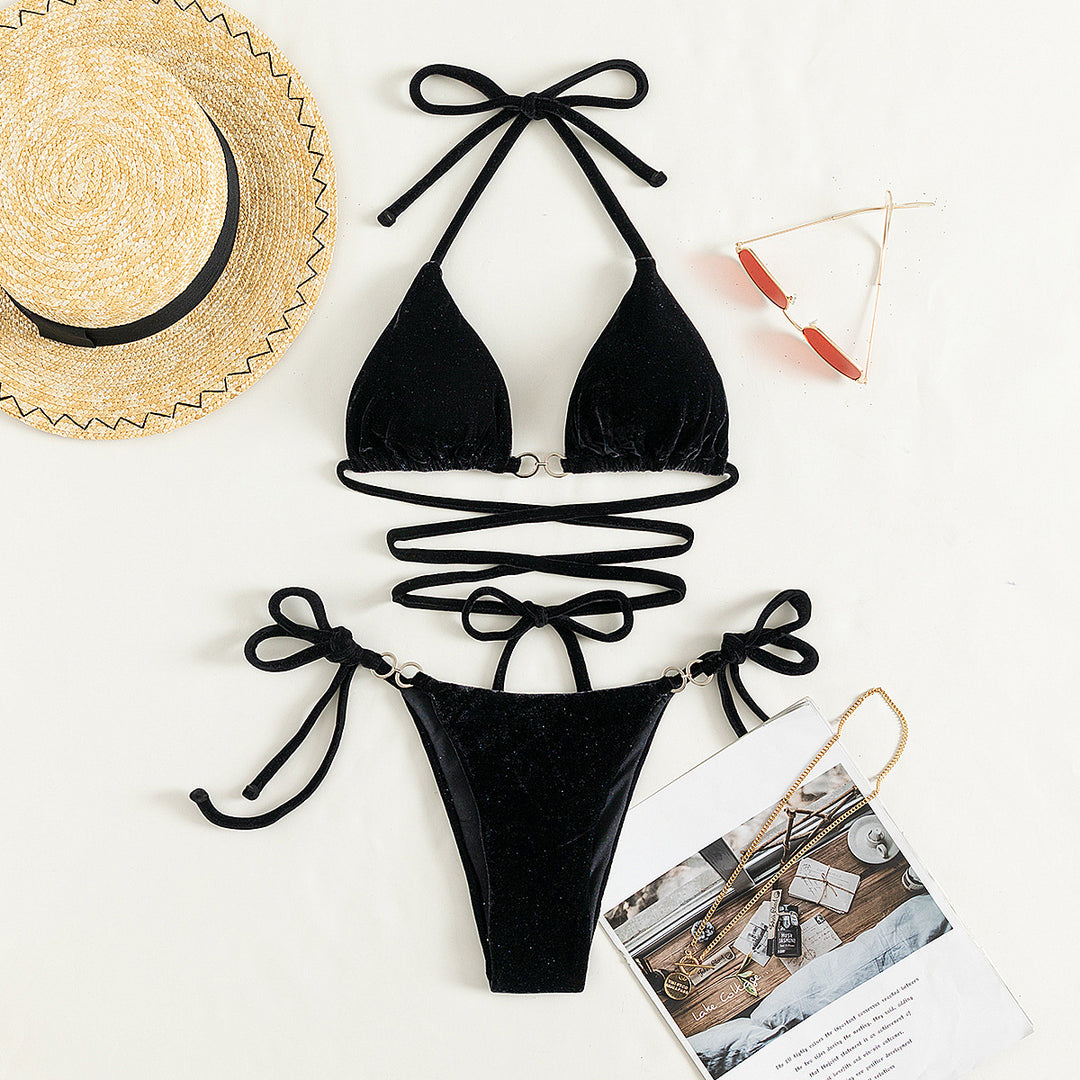Dame triangle bikini med justerbare stropper og luksuriøst fløjl-design Skovae
