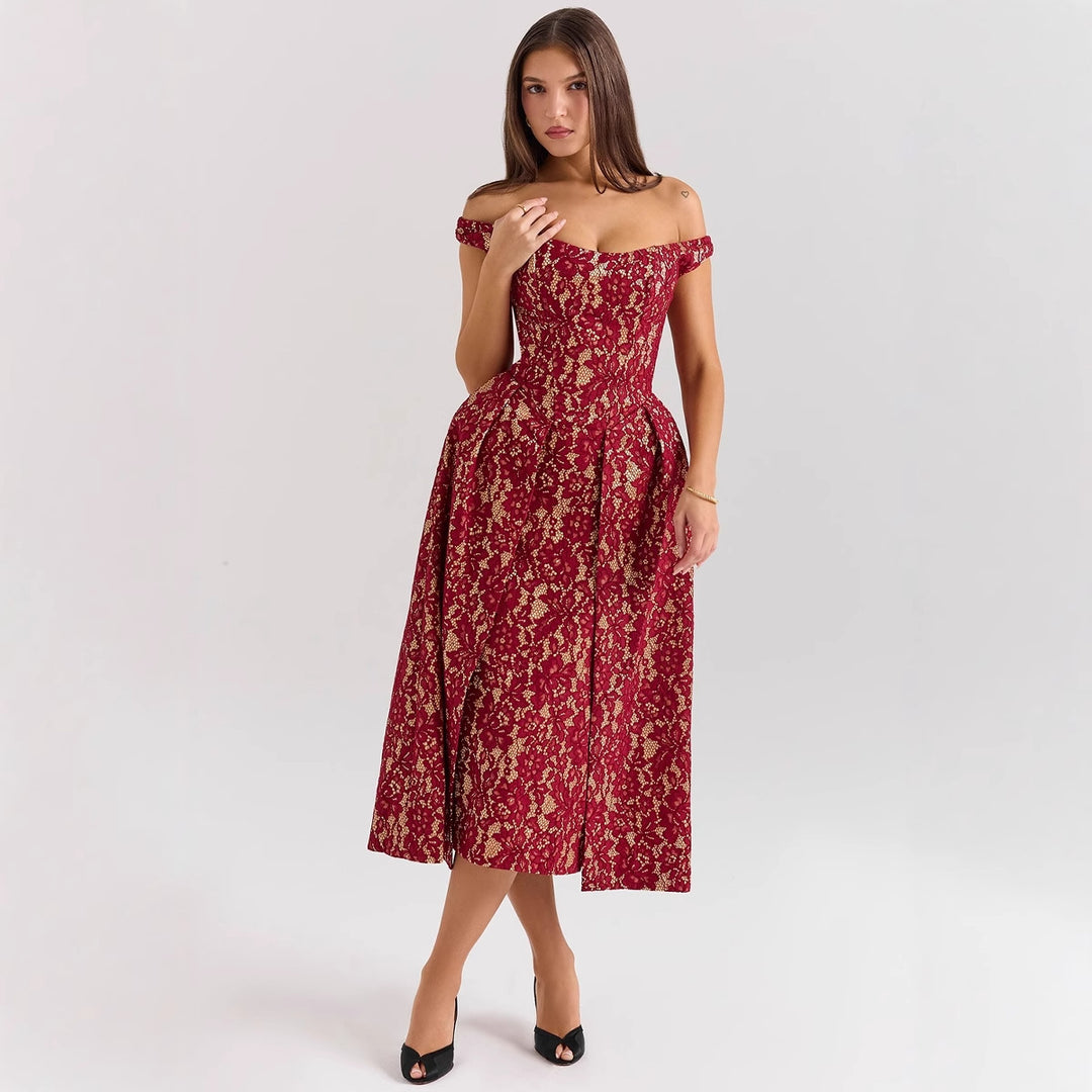 Damer spidskjole med off-shoulder design og elegant nederdel Stilla