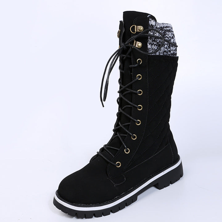Dame mode snørestøvler med hyggelig strikkefinish og robust sål Stilla