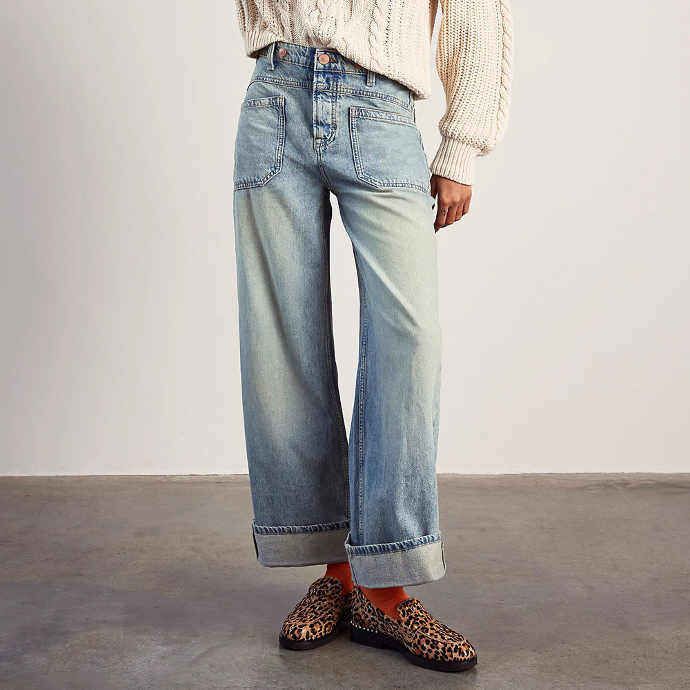 Dame brede jeans med høj talje og sund pasform Stilla