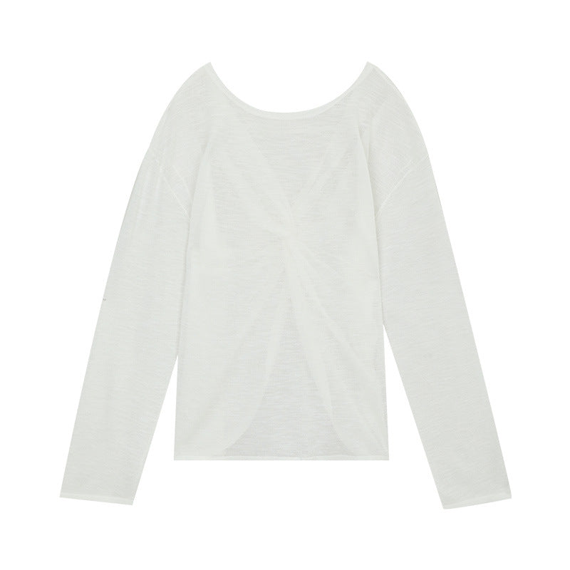 Dame langærmet oversized T-shirt med elegant rund halsudskæring og fint struktureret overflade Stilla