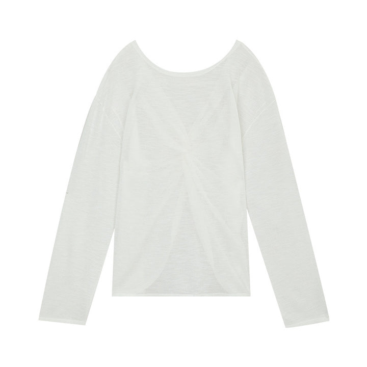 Dame langærmet oversized T-shirt med elegant rund halsudskæring og fint struktureret overflade Stilla