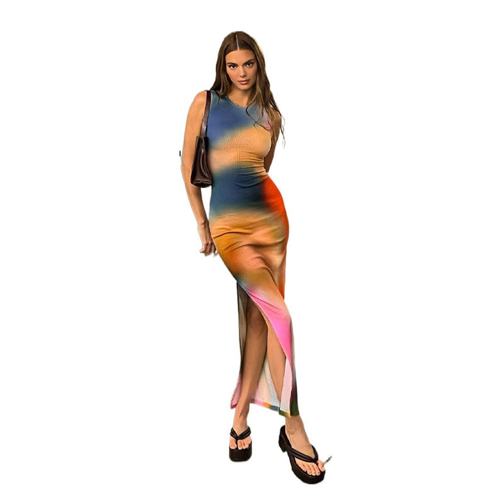 Dame Maxi Bodycon Kjole med Farvegradient-Design Stilla