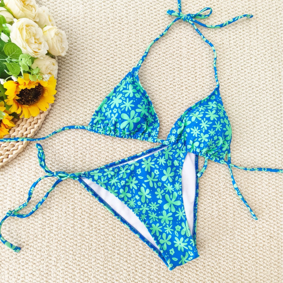 Dame Triangel-Bikini med blomsterdesign Skovae
