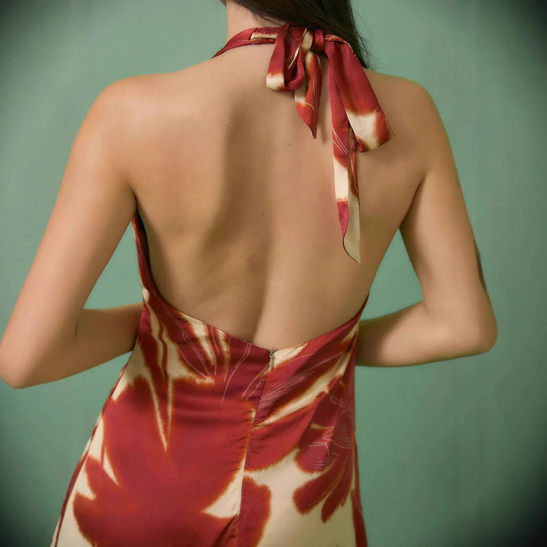 Damer Halter Neck Floral Midi Kjole Stilla