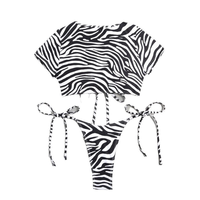 Dame bikini sæt med stilfulde snøre detaljer og spændende zebra mønster Skovae