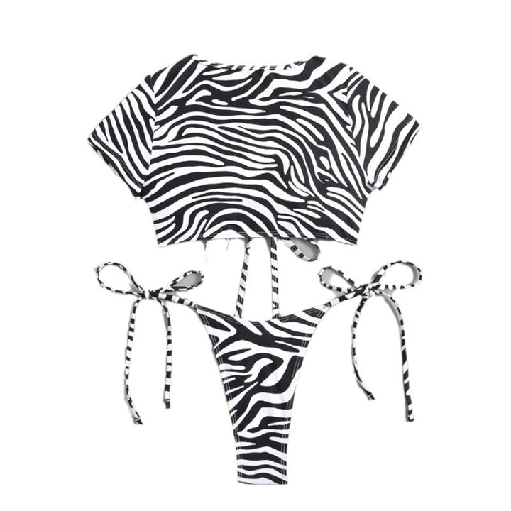 Dame bikini sæt med stilfulde snøre detaljer og spændende zebra mønster Skovae