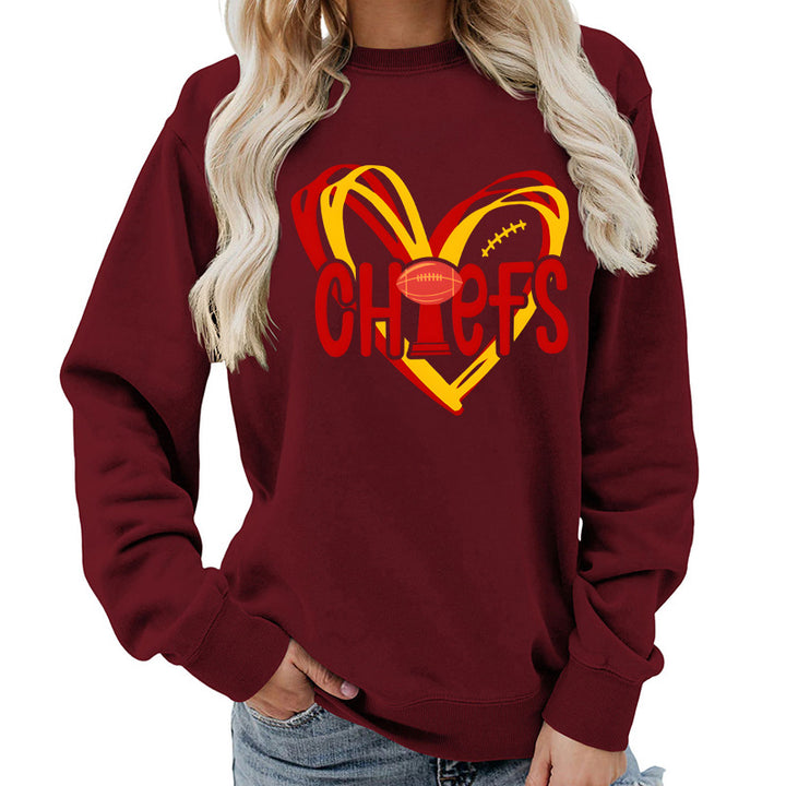 Kvinders sweatshirt med hjerte-design og kreative sportsgrafikker Stilla