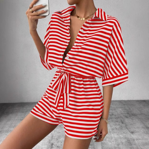 Dame Relaxed Fit Stribet Bindefront Overall Sæt Stilla