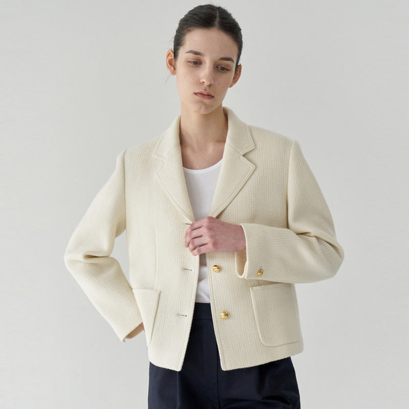 Dame Elegant Blazer med struktureret væv og gyldne knapper Stilla