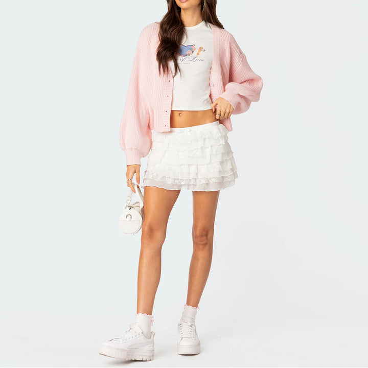 Dame volan shorts med elegant kantdekoration Skovae