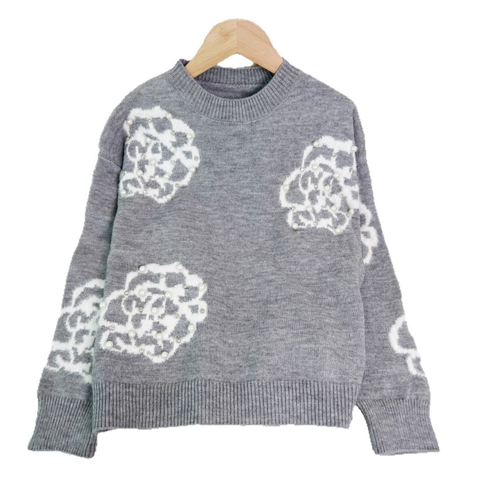 Damer fashionabel pullover med udsøgte blomsterapplikationer og perleudsmykninger Stilla