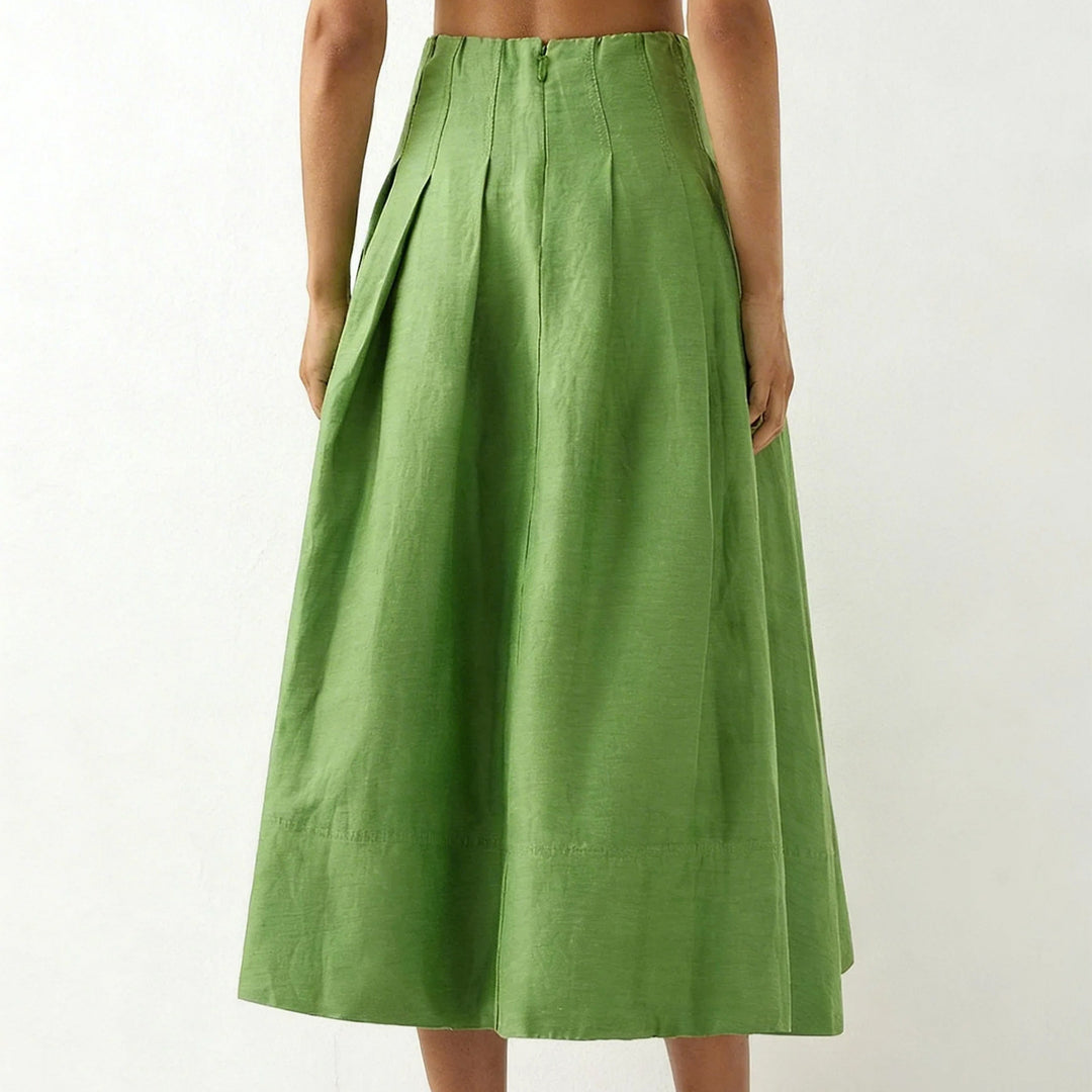 Dame Elegant Midi Nederdel med Flydende Snit og Sidelommer
