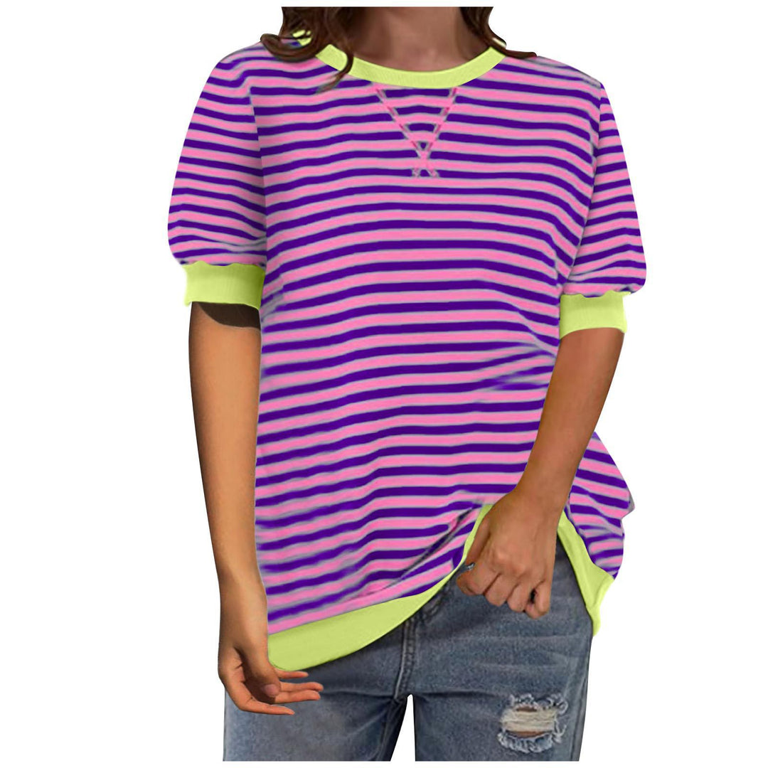 Dame afslappet stribet T-shirt med trendy detaljer Stilla