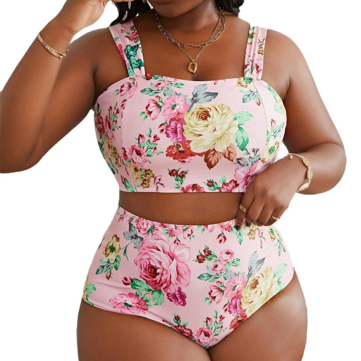 Dame Højtaljet Bikini-Sæt med blomsterdesign Skovae