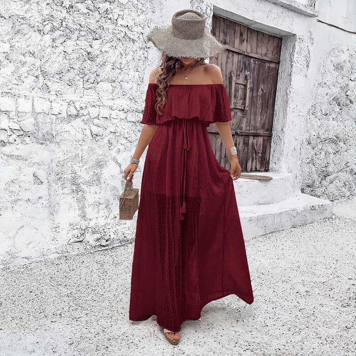 Dame Maxi-kjole med Off-Shoulder og elastisk taljebelte Stilla
