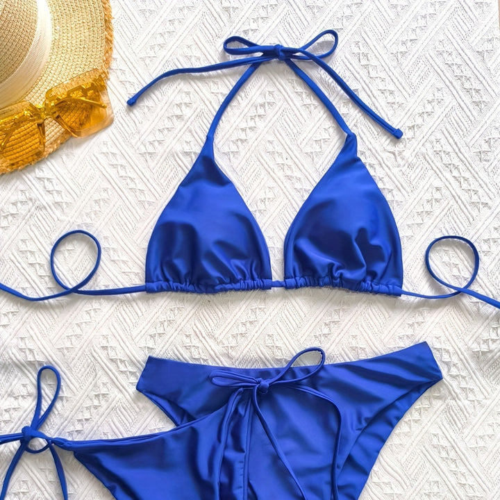 Dame To-delt Triangel-Bikini-Sæt med raffinerede bånd og højt skårede trusser Stilla