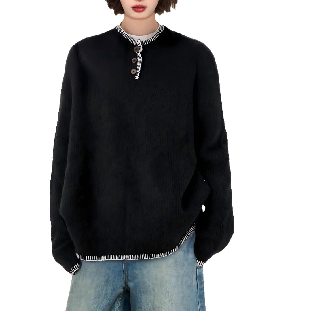 Kvinders grovstrikket sweater med dekorativ knapliste og afslappet pasform Stilla