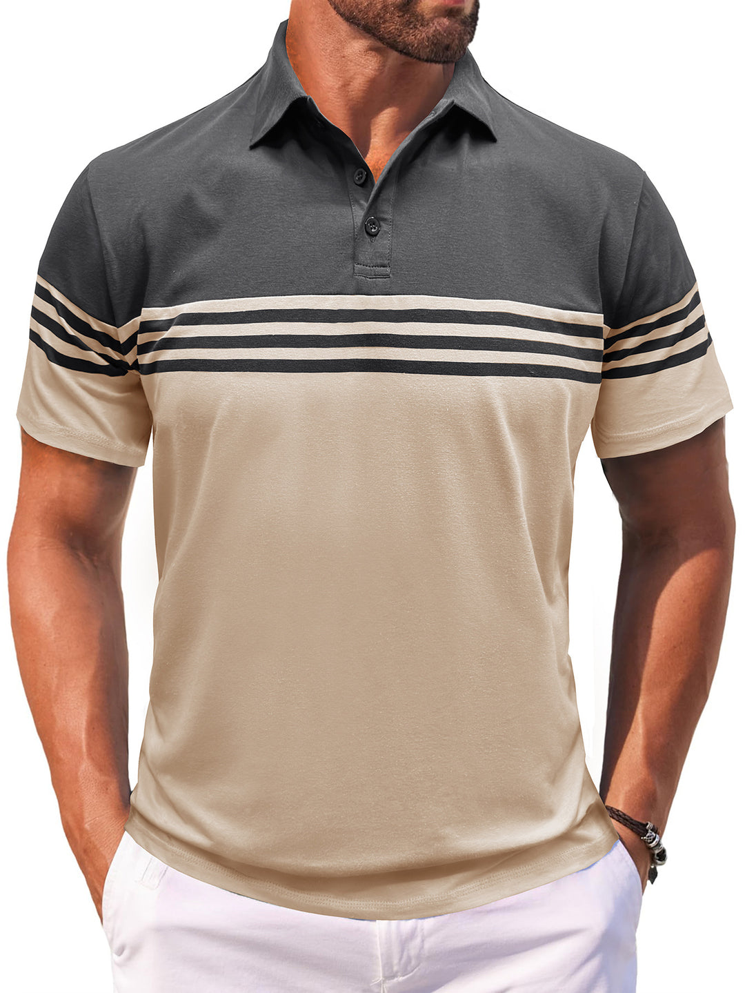 Herre polo-shirt med moderne stribemotiv og åndbart stof Stilla