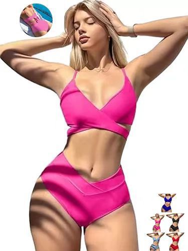 Dame højtaljede bikini-sæt med elegant indpakningsdesign Skovae