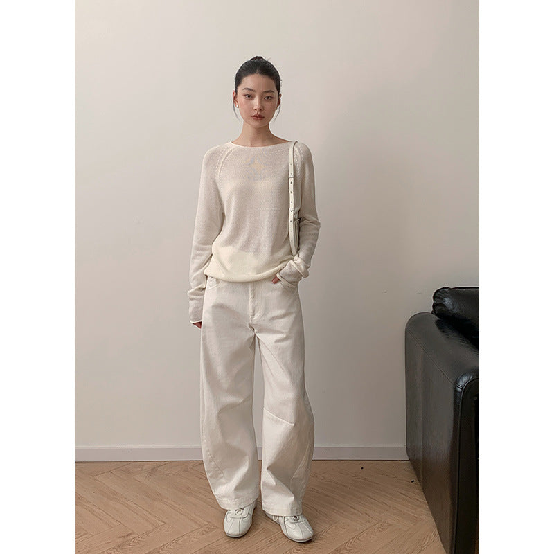 Dame elegant strikpullover med fin tekstur og rund halsudskæring Stilla