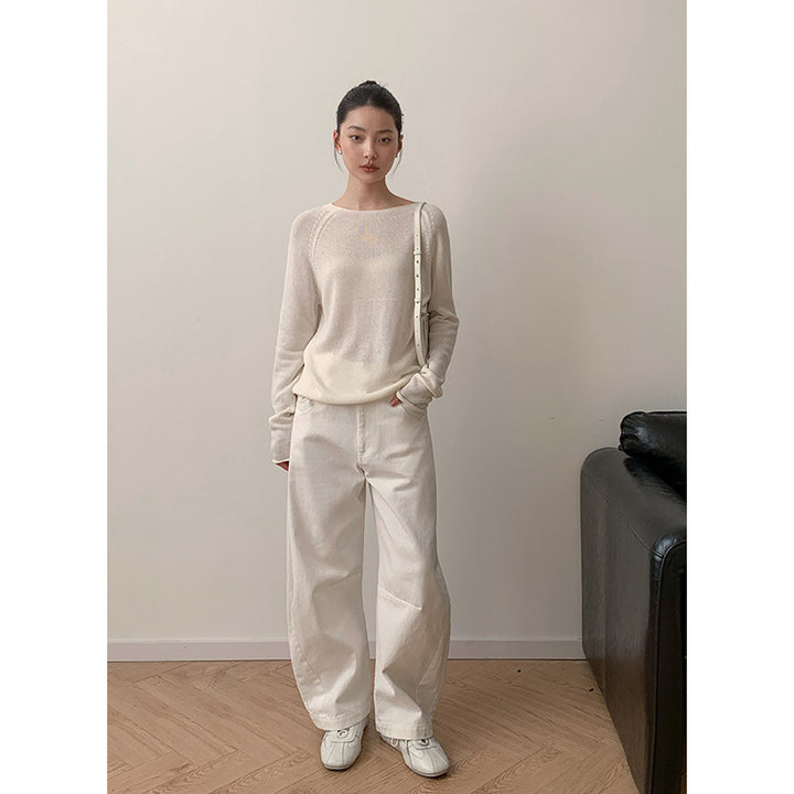 Dame elegant strikpullover med fin tekstur og rund halsudskæring Stilla