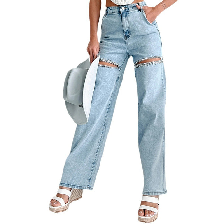Dame højtaljede jeans med gennemboret design Stilla