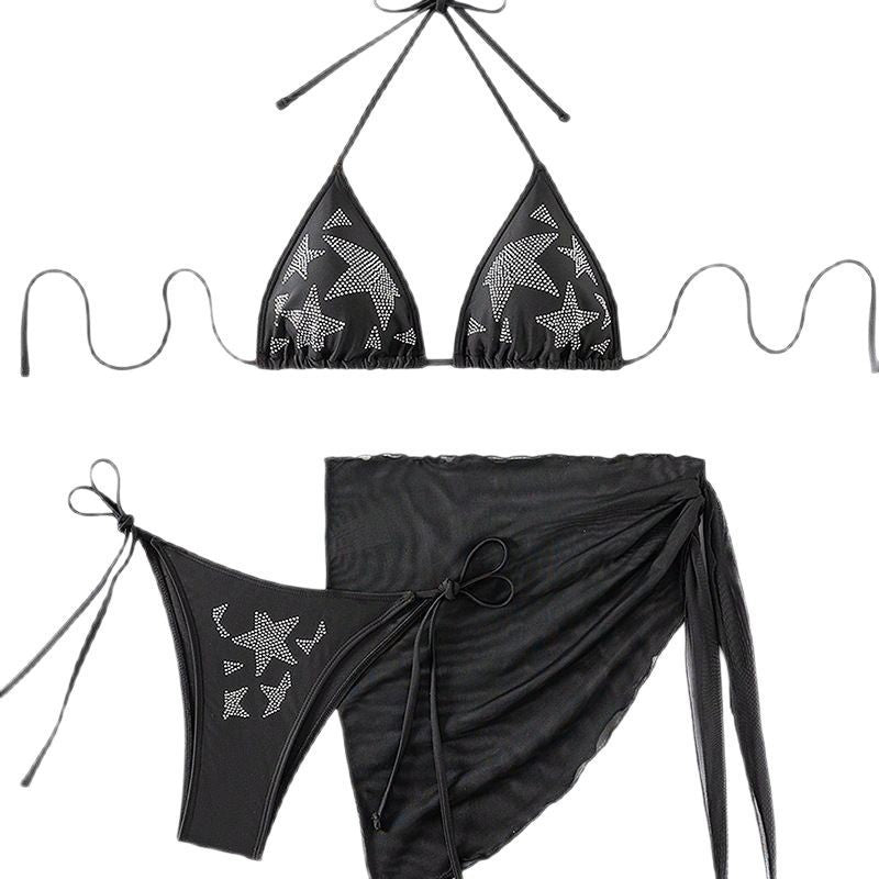 Dame Bikini-sæt med frugtagtigt mønster og stilfuld omslagsskjorte Stilla