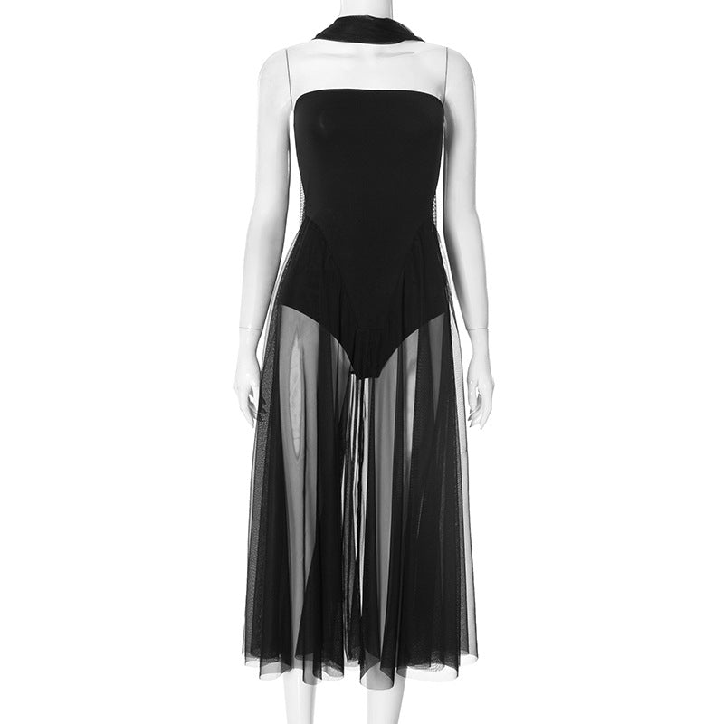 Dame Skulpturel Maxi-kjole med transparent underdel og raffinerede detaljer Stilla