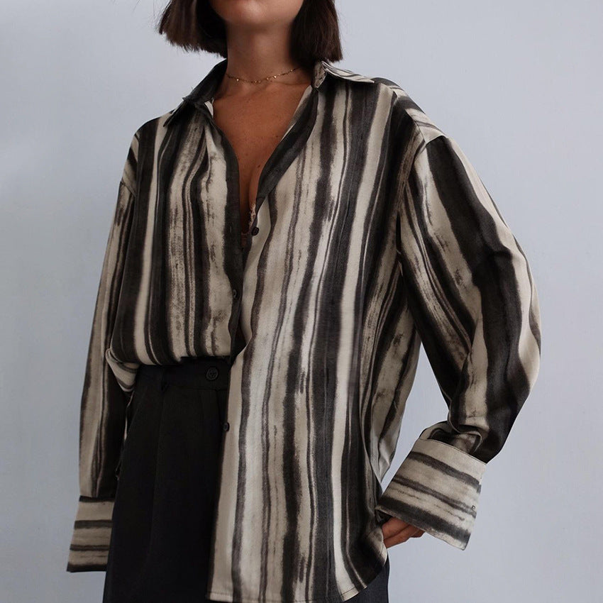 Dame Oversized stribet bluse shirt med knapdetaljer Stilla